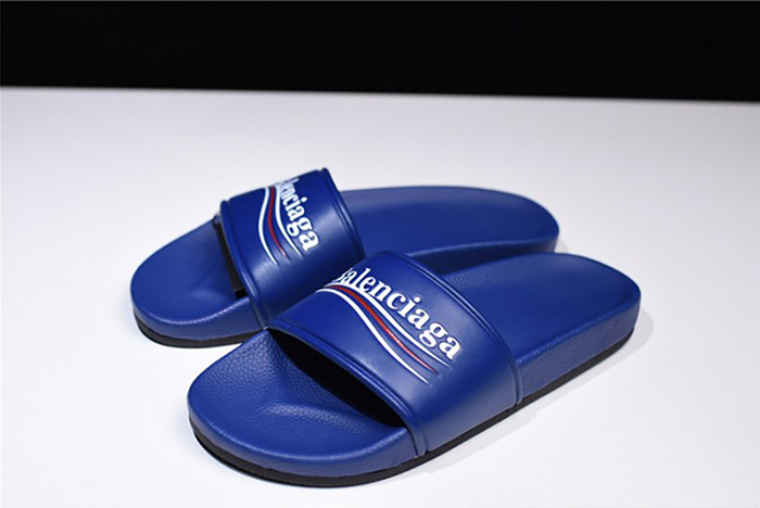 Balenciaga Logo leather slip-on sandals blue 500578 WAM00 4045